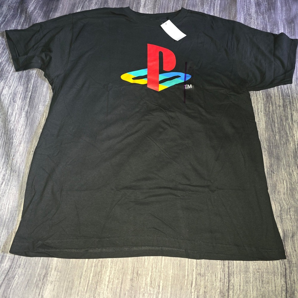 PlayStation Logo Graphic T-Shirt Mens XL Black Ripple Junction Athletic Fit NWT